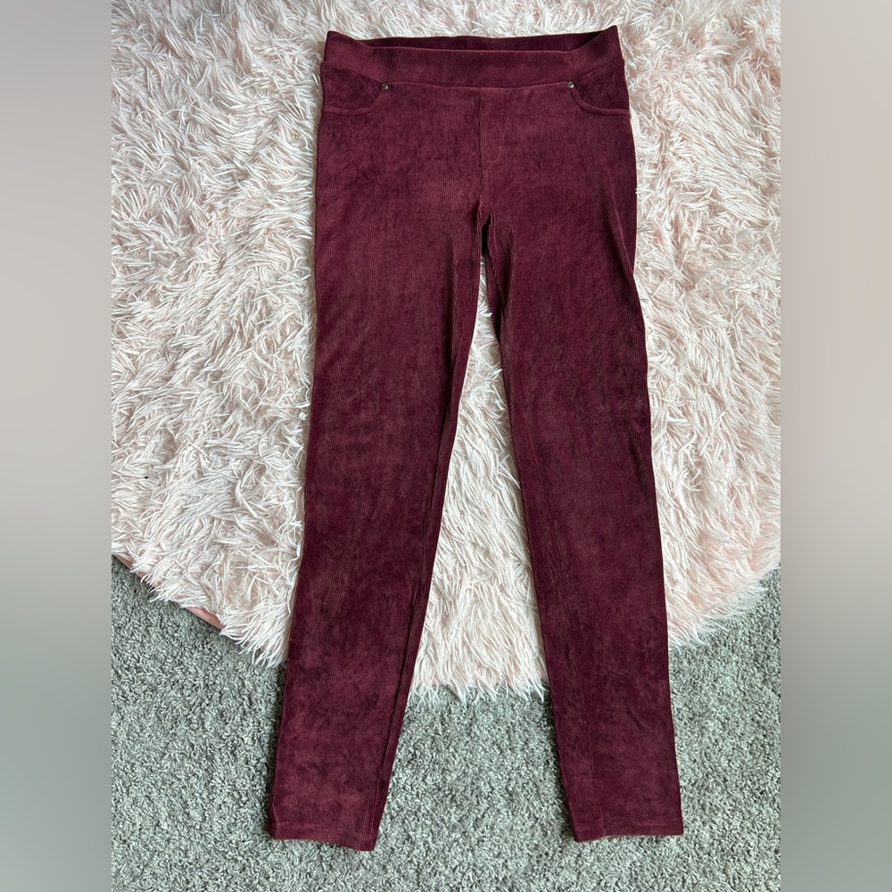 Just Be… Burgundy Corduroy Ribbed Elastic Stretch Mid Rise Leggings